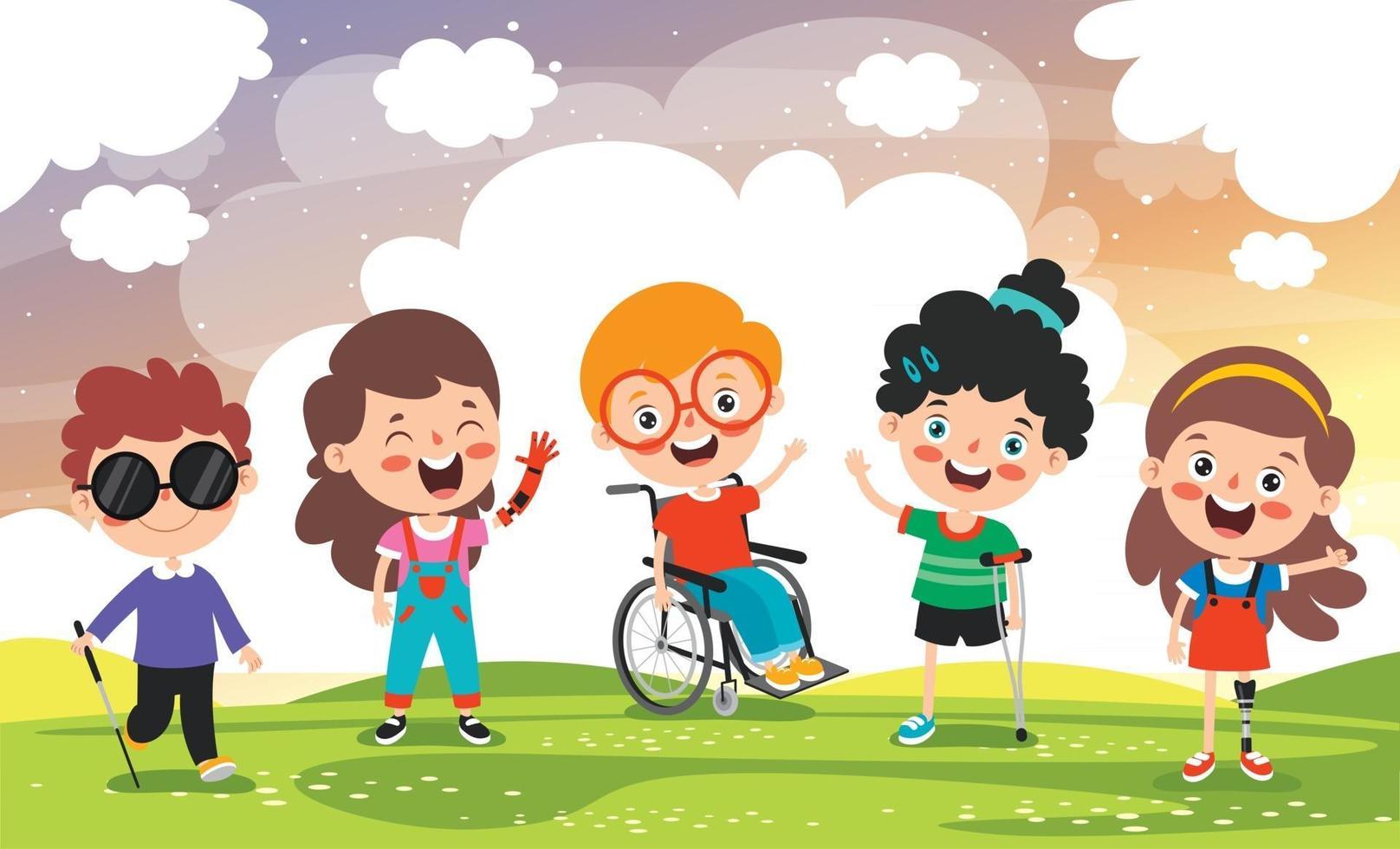 funny cartoon handicapped kids posing vector